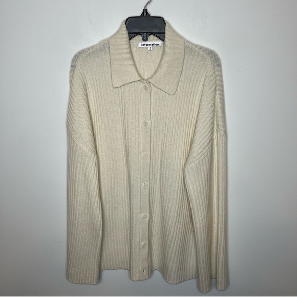 Reformation Cream Ribbed Cardigan - Picture 2 of 6